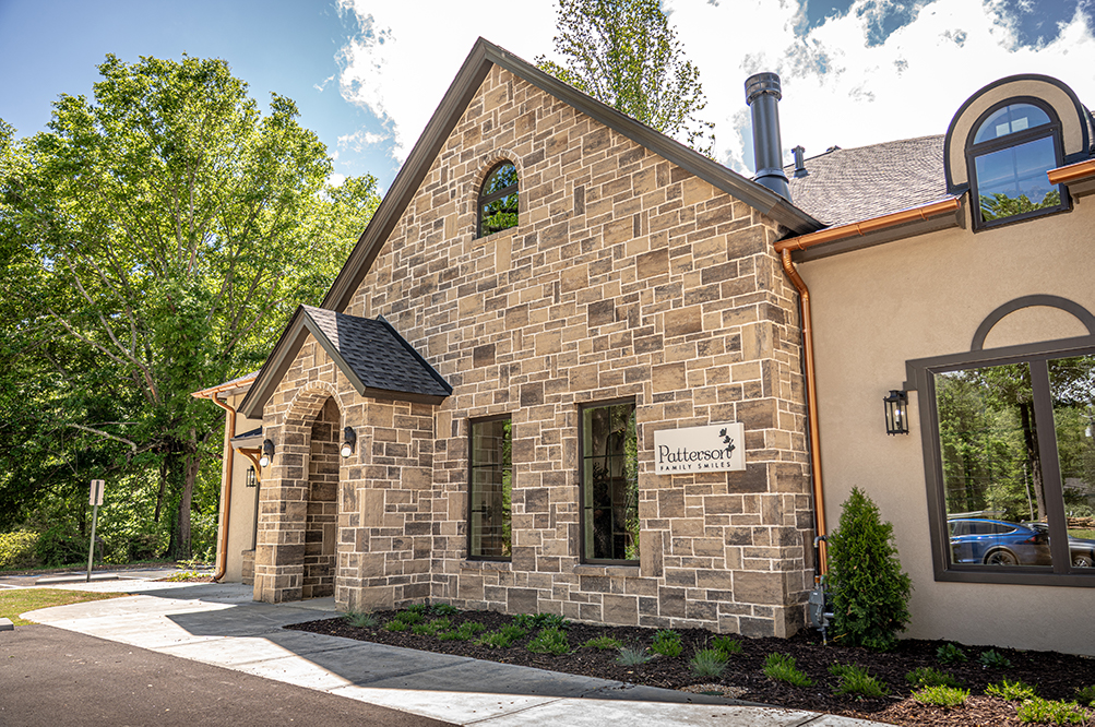 Patterson Family Smiles Building in Clayton, GA Stone exterior of the Patterson Family Smiles dental office in Clayton, GA
